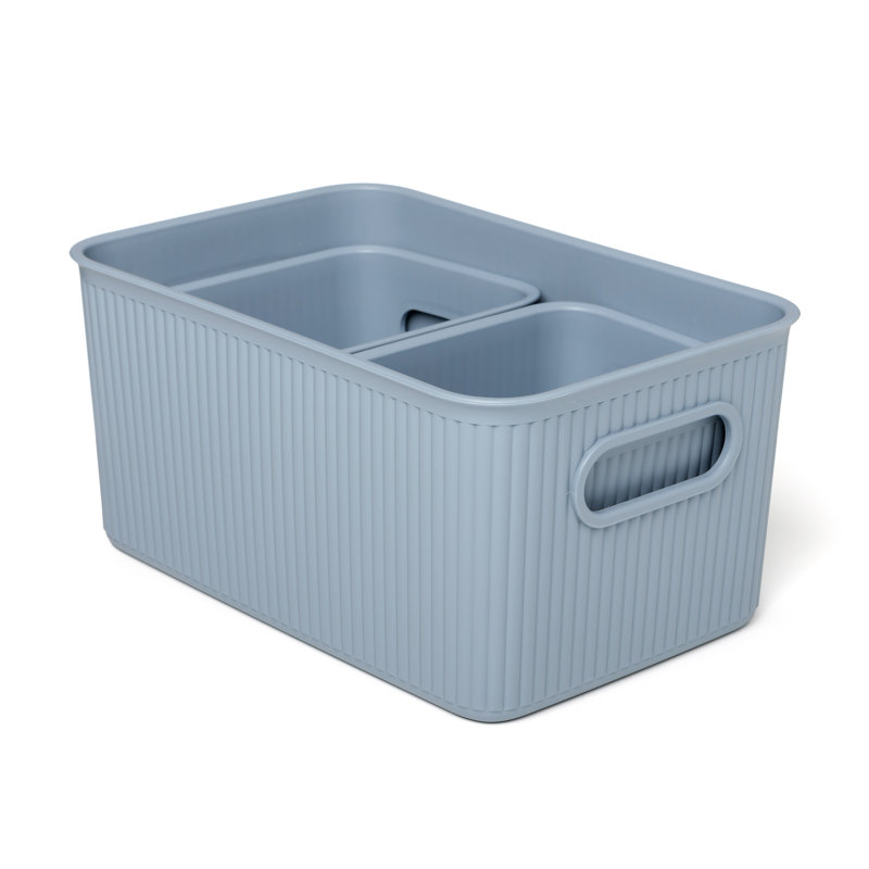 Rebrilliant Plastic Decorative Bin, Stone Blue