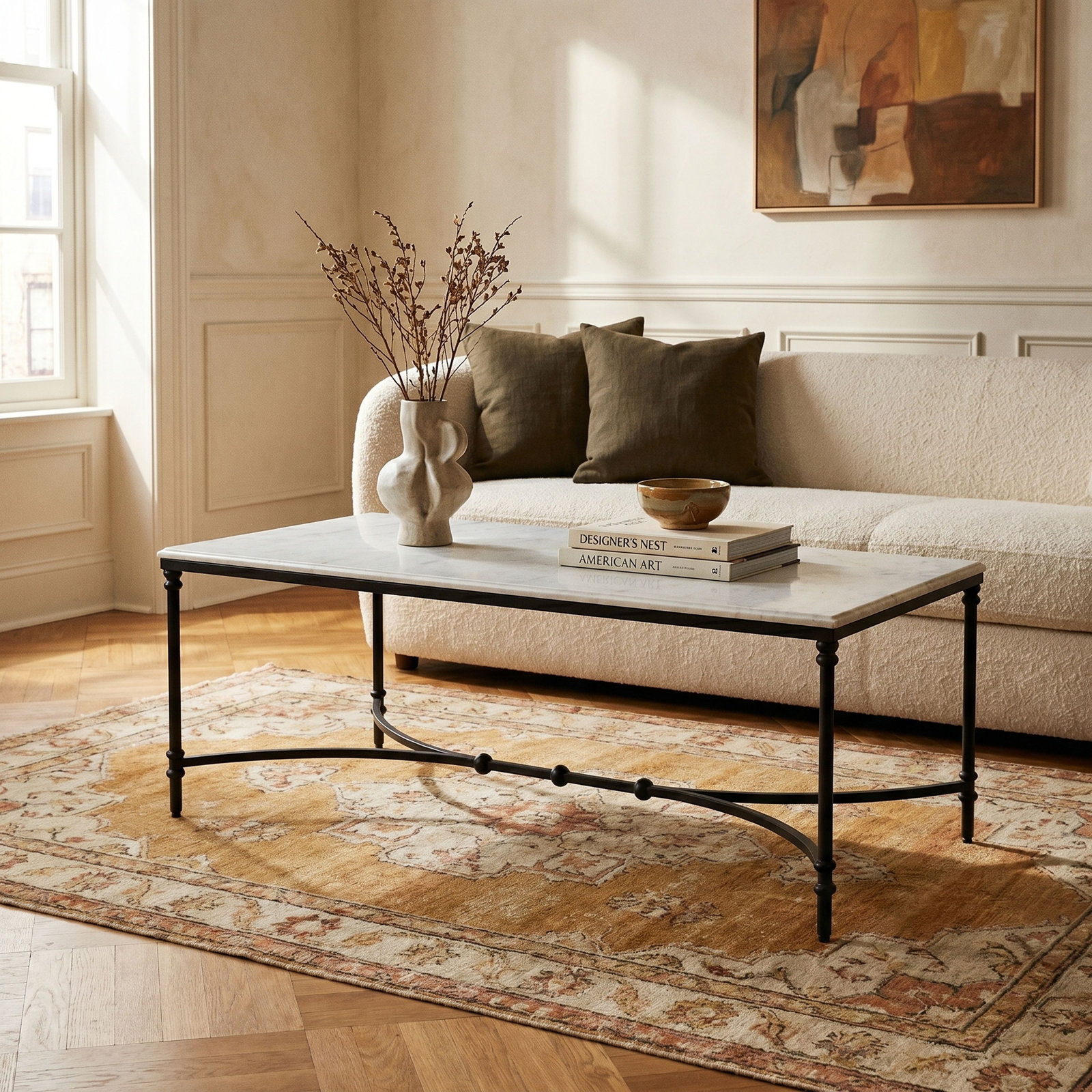 Timmons 48" Genuine Marble Coffee Table, Black