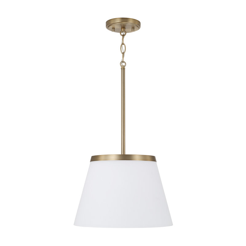 13.25" W x 9" H 1-Light Cone Pendant in Aged Brass with Soft White Glass, Aged Brass