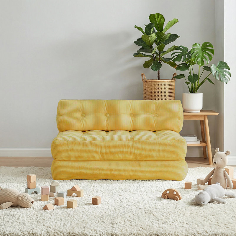 Support de dossier de canapé-lit pliant convertible 50 po, jaune, H 28 po x l 50 po x P 72 po, Jaune