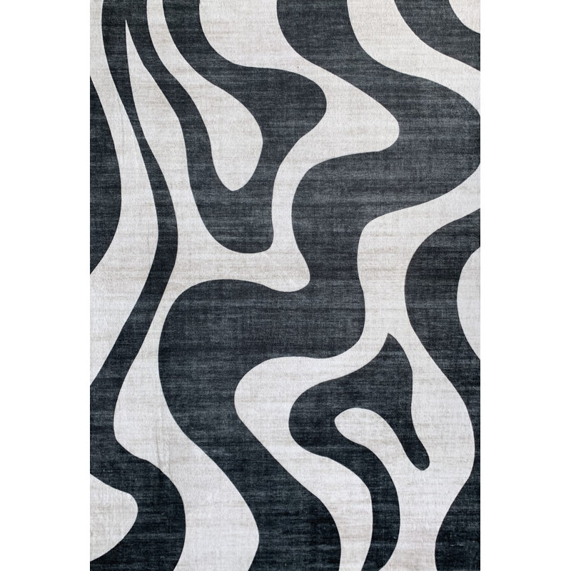 Tapis noir et blanc à motif zébré 5 pi x 8 pi