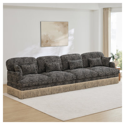 131" Modern Leopard Print Chenille Modular Sectional Sofa with Tassel Trim - Deep Seat 4-Seater Couch for Living Room