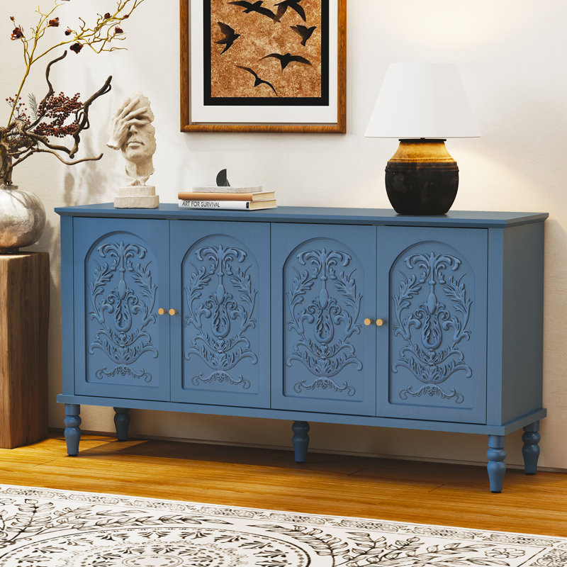 Buffet avec tablettes réglables et 4 portes, Bleu