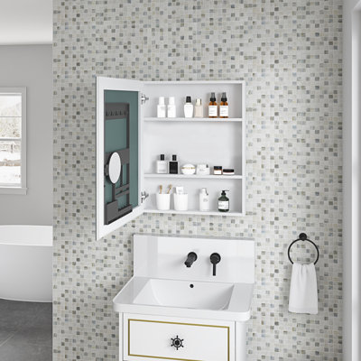 Bathroom Medicine Cabinet - 24"X30", Wall Mounted, Left Opening, Cosmetics Storage Chest 24''X30'', Elegant Look, Toothbrush Holder