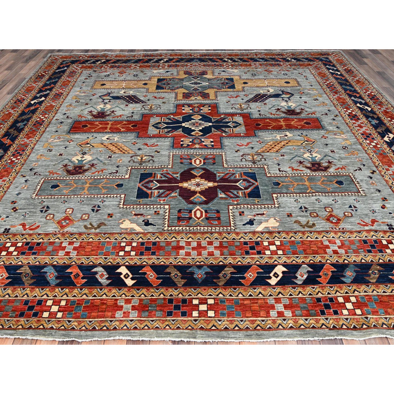 Tapis oriental carré gris en laine noué à la main 11 pi 6 po x 11 pi 9 po - MOA10286415, Carré 11 pi 6 po