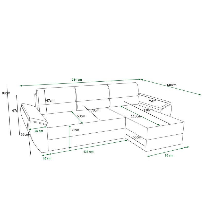 Sietske 3 Seater Corner Sofa , Left -sided, Yellow - Poso1