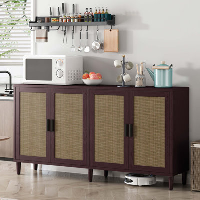 70" Rattan Buffet Cabinet with Storage,Adjustable Shelves