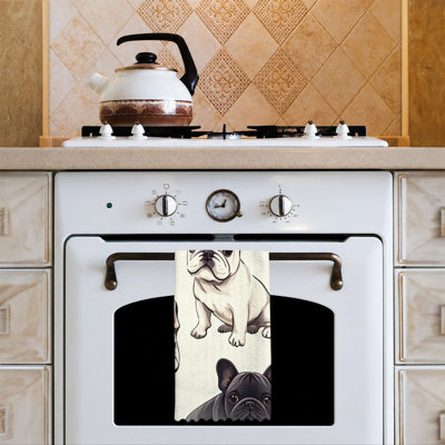  Linges de cuisine en microfibre, linges à vaisselle réutilisables absorbants, décoratifs résistants à la décoloration, 16 po x 24 po, blanc noir français