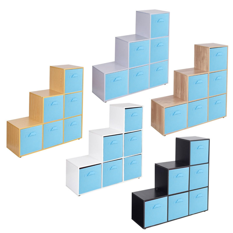Joelle 90.5cm H x 89cm W Bookcase, Black/Sky Blue