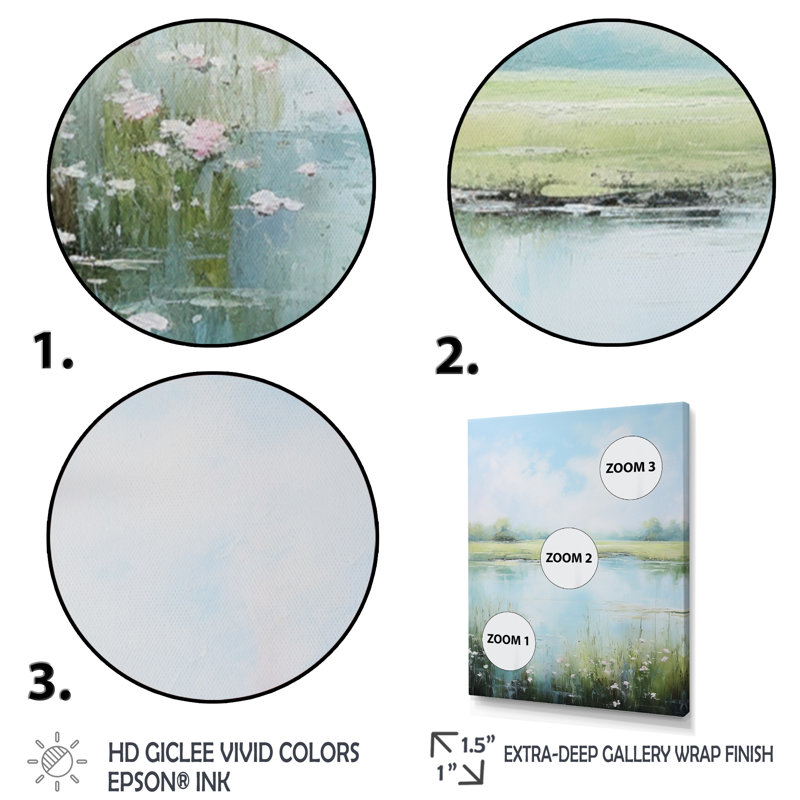 «Meadow Tranquil Waters I», reproduction d'art sur toile Meadow, H 32 po x l 16 po, Cadre flottant blanc