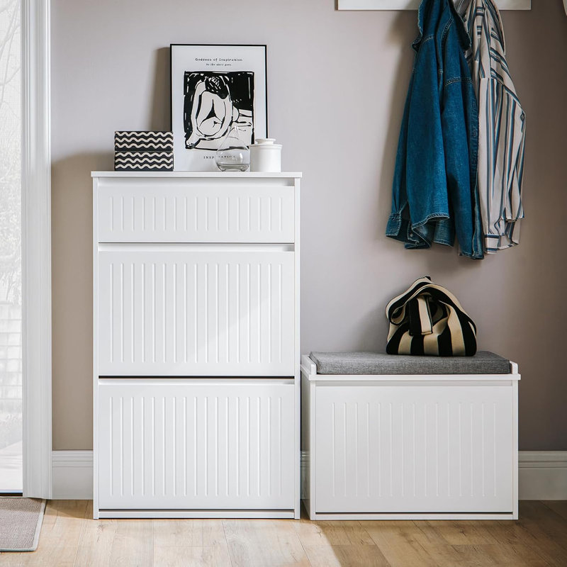 8 Pair Shoe Storage Cabinet, White