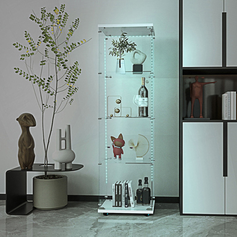 Armoire décorative, vitrine en verre trempé, armoire à vin, armoire de rangement avec bande lumineuse à DEL Bluetooth