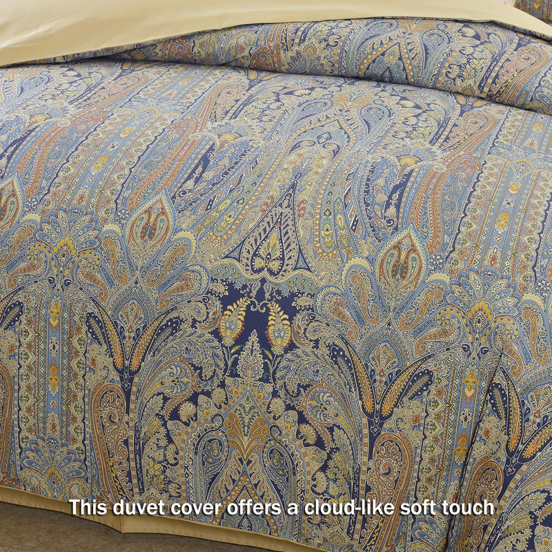  800TC 100% Egyptian Cotton Duvet Cover Set,3pcs Luxury Vintage Bohemian Paisley Royal Place Bedding Set, Aesthetic Botanical Pattern for Bedroom Guest Room Student Dorm All Seasons