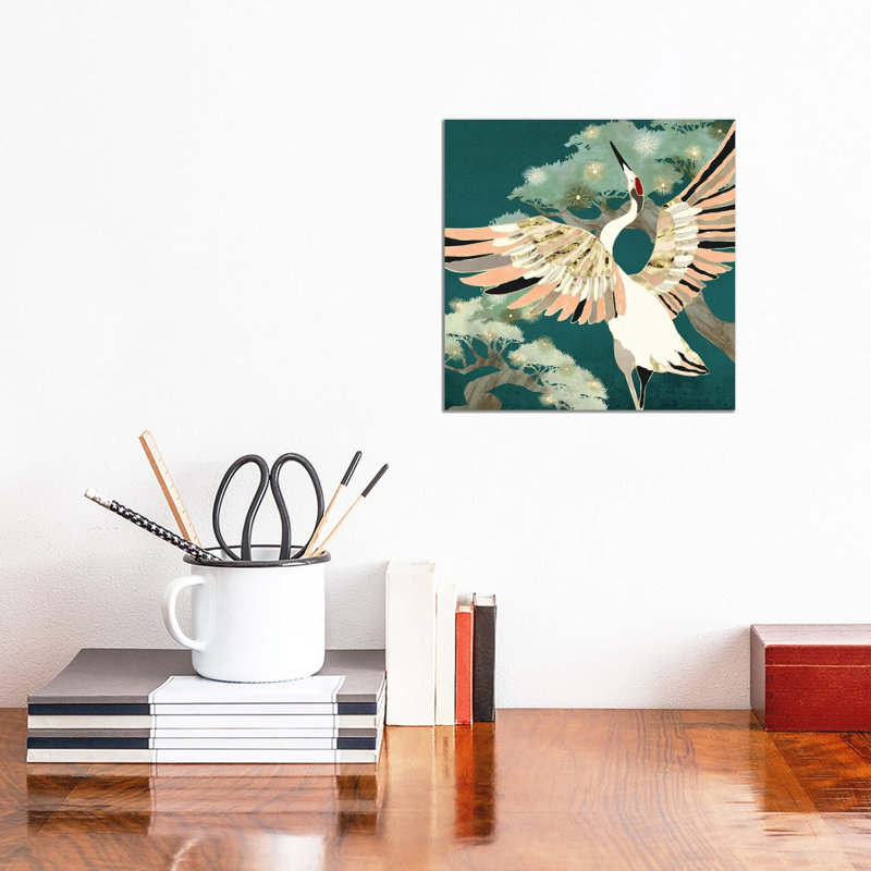 Golden Crane - impression d'art graphique, H 37 po x l 37 po x P 1,5 po, Aucun mat, Toile tendue