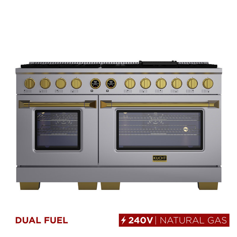 60 In. 7.9 Cu. Ft. 10 Burners Dual Fuel Range For Propane Gas In Stainless Steel With Kucht Horus Thermostat, Natural Gas
