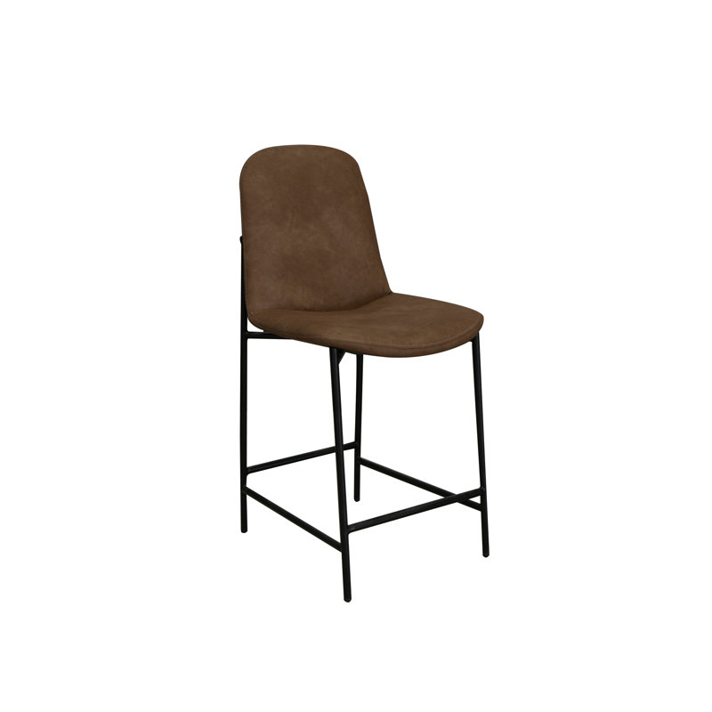 Chaise de bar Revee, fer noir, résistante à l'eau, Similicuir hickory, Tabouret de comptoir (siège d'une hauteur de 24 p