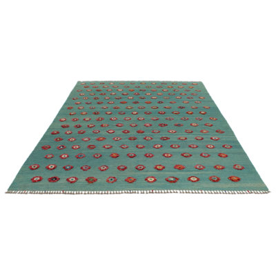 7x10 Green Turkish Tribal Rug