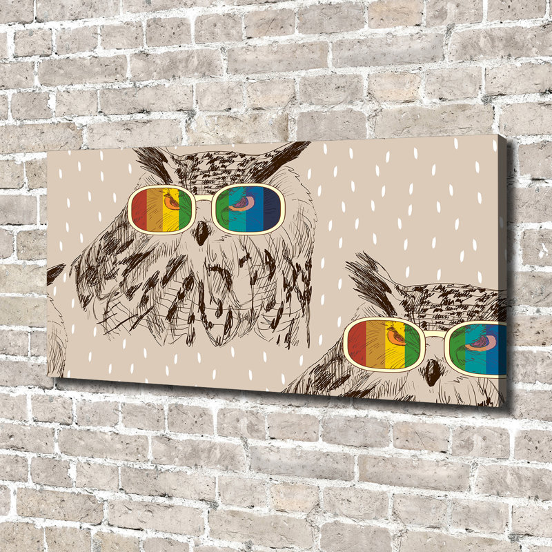 Owls In Glasses - Wrapped Canvas Print
