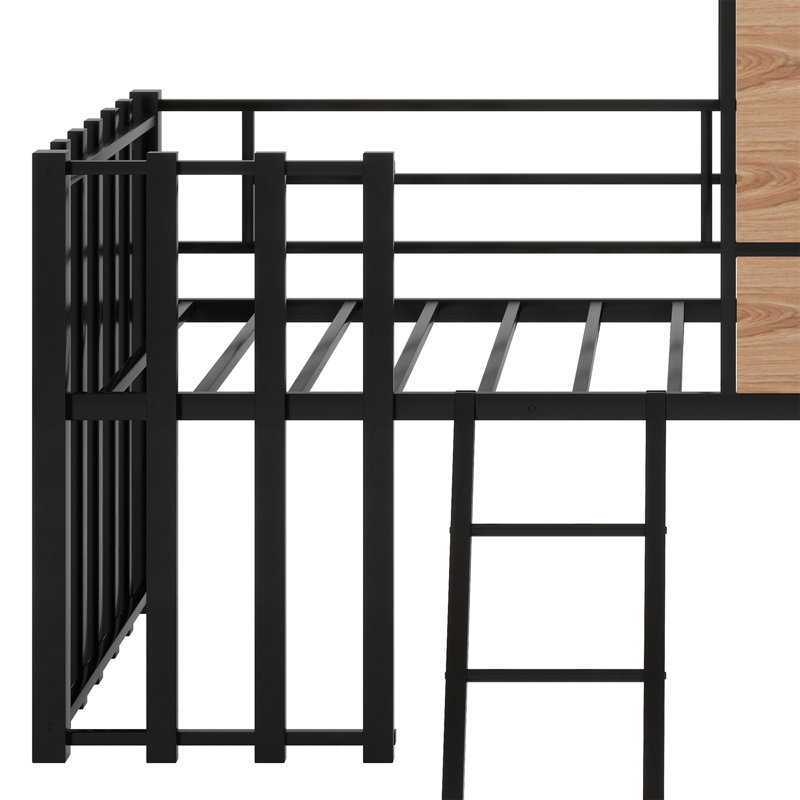 Metal Loft Bed With Roof, Window, Guardrail, Ladder, Black