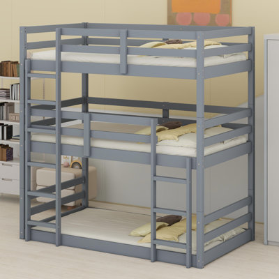 Detachable Triple Bunk Bed Featuring Built-In Ladders And Protective Guardrails