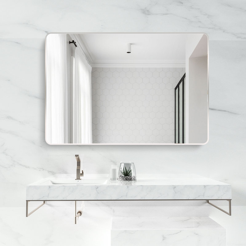 Shatterproof Aluminum Rectangular Wall Mirror, Silver, 36" x 24"
