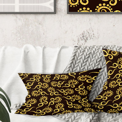 Coussin décoratif doré et noir Swirl II - Mid-Century Modern