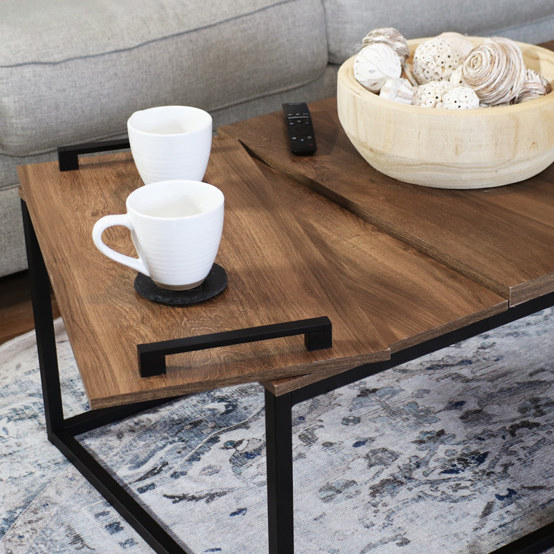 Industrial-Style Coffee Table with Removable Serving Tray