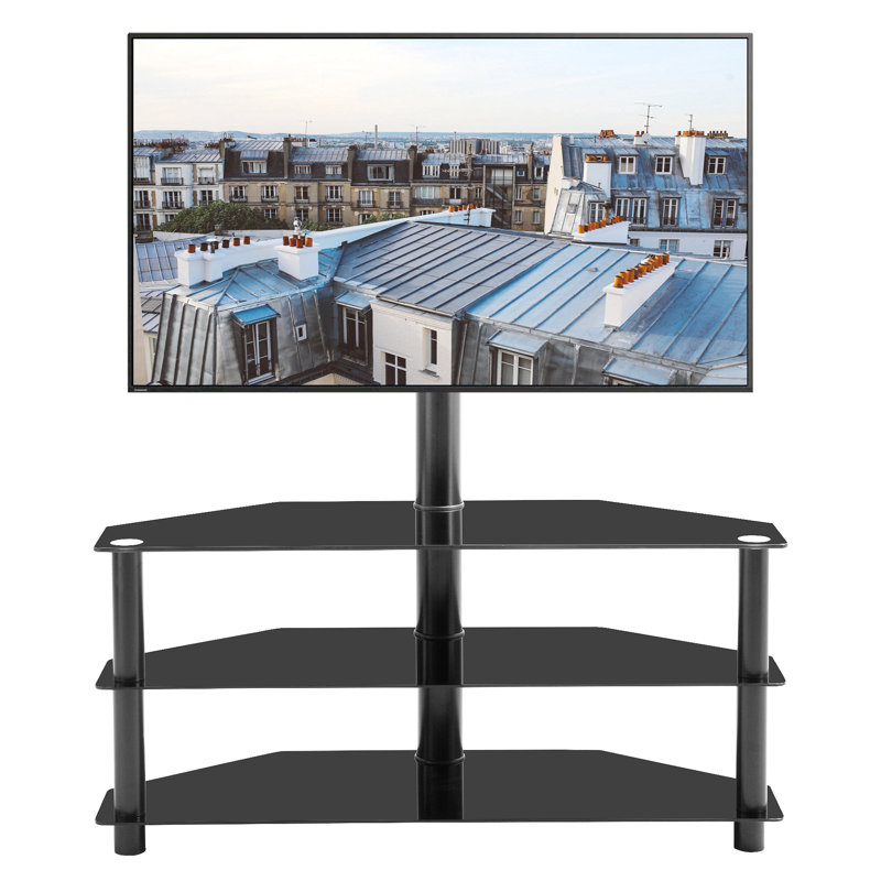 Black Multi-Function TV Stand Height Adjustable Bracket Swivel 3-Tier