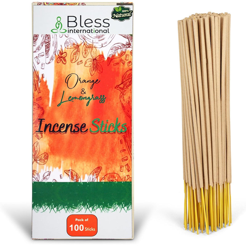 100%-Natural-Incense-Sticks Handmade-Hand-Dipped Organic-Chemicals-Free for-Purification, Orange & Lemon Grass