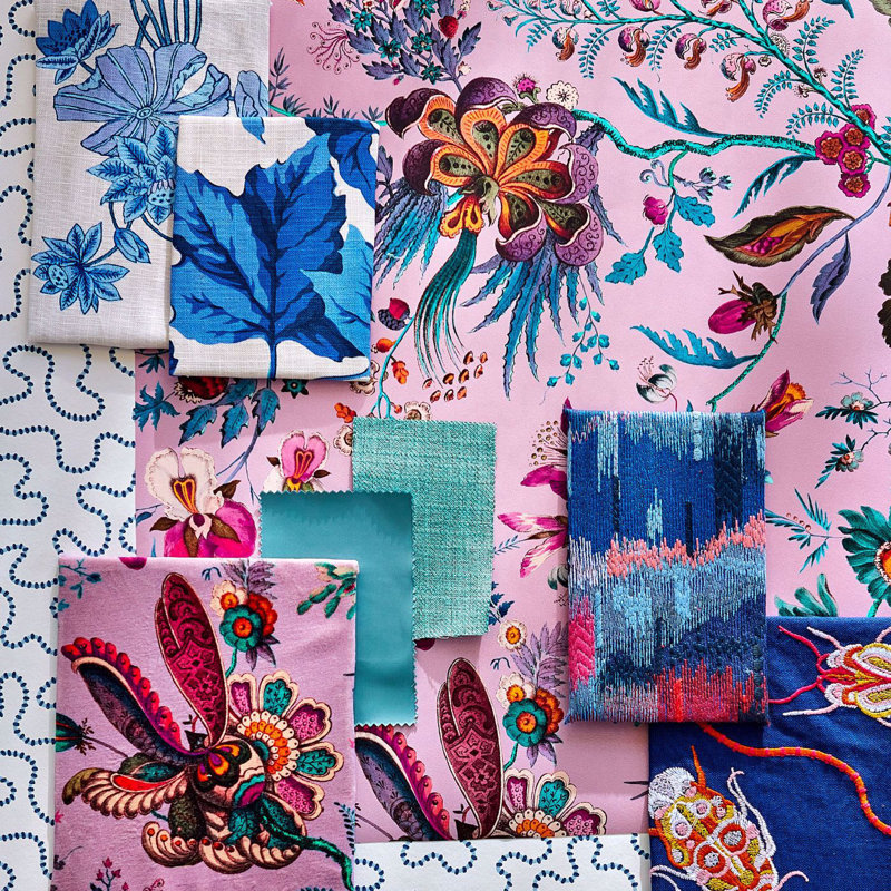 Woodland Floral Fabric, Lapis/Amethyst/Pearl