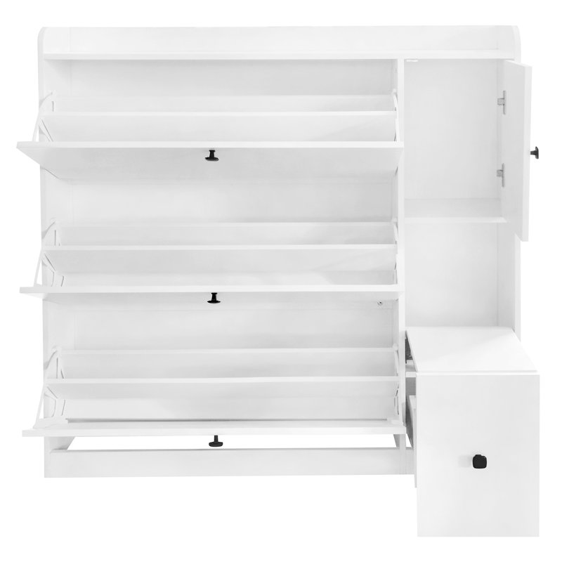Versatile Shoe Cabinet With 3 Flip Drawers, Blanc