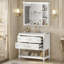 Meuble-lavabo de 36 po avec armoire à pharmacie, armoire à miroir moderne avec tablette réglable, armoire de rangement pour salle de bain à 4 tiroirs, armoire de rangement pour cadre de salle de bain en bois massif-1143514244
