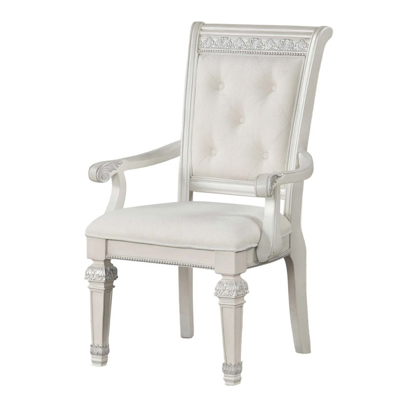 Chaise de salle à manger avec accoudoirs et dossier rembourrés de style traditionnel 2 pièces