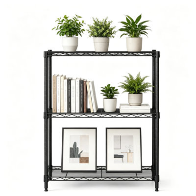 3-Tier Heavy Duty Adjustable Shelving Unit, Metal Storage Rack with 250-lb Per Shelf Capacity, 14 x 24 x 30 Inches, Matte Black