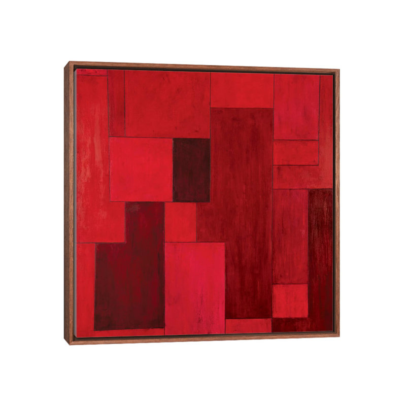 Red Zone by Stephen Cimini - Painting on Canvas, 66.04cm H x 66.04cm W x 3.81cm D, Classic Brown Wood Framed