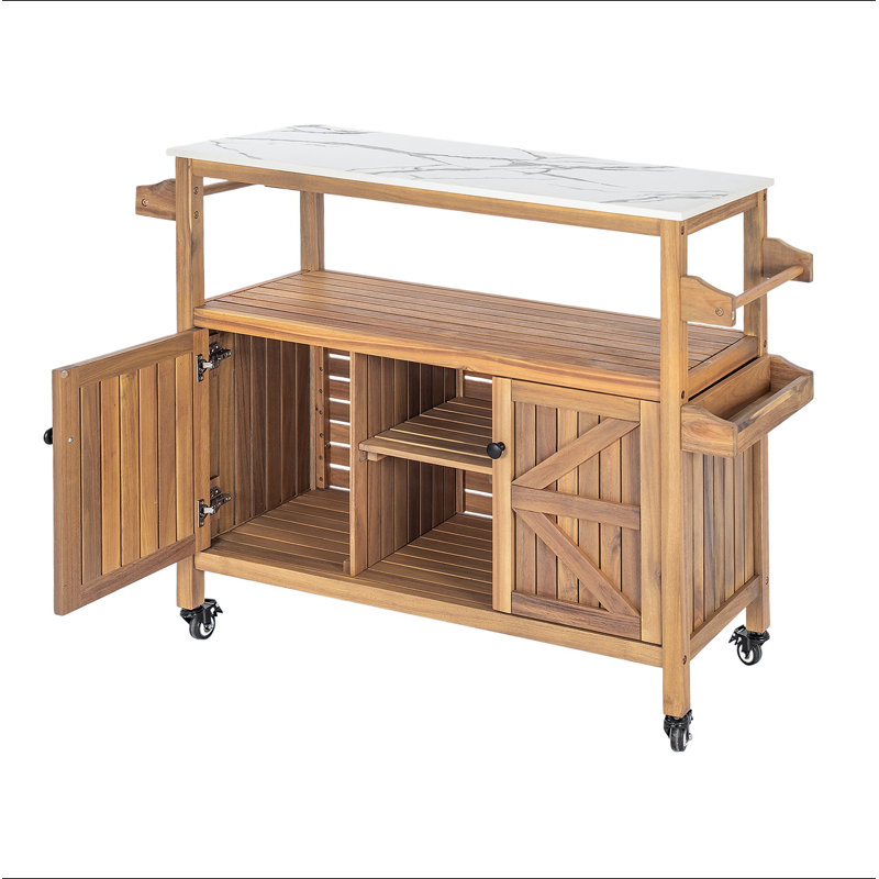 Ensemble de 1 chariot d'extérieur pour terrasse en bois d'acacia, 36.22" H x 48" W x 16" D