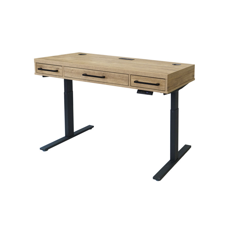 Polster Adjustable Standing Desk with Power Outlet, Light Brown/Black