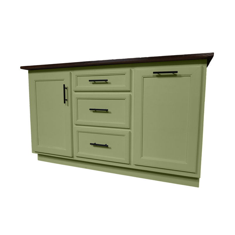 Modern 60" Solid Wood Kitchen Island with trash bin compartment and extra storage and Drop Leaf, Summer Sage