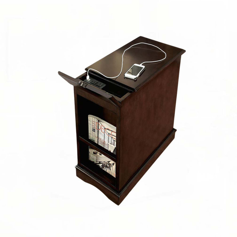 Porte-gobelet escamotable transitionnel pour table d'appoint avec prise USB intégrée, Cerisier