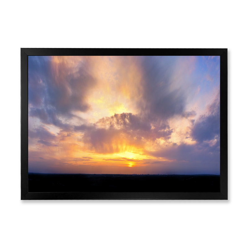 Été coucher de soleil ciel dramatique - décoration murale traditionnelle sur toile, Cadre noir, H 12 po x l 8 po x P 1 po