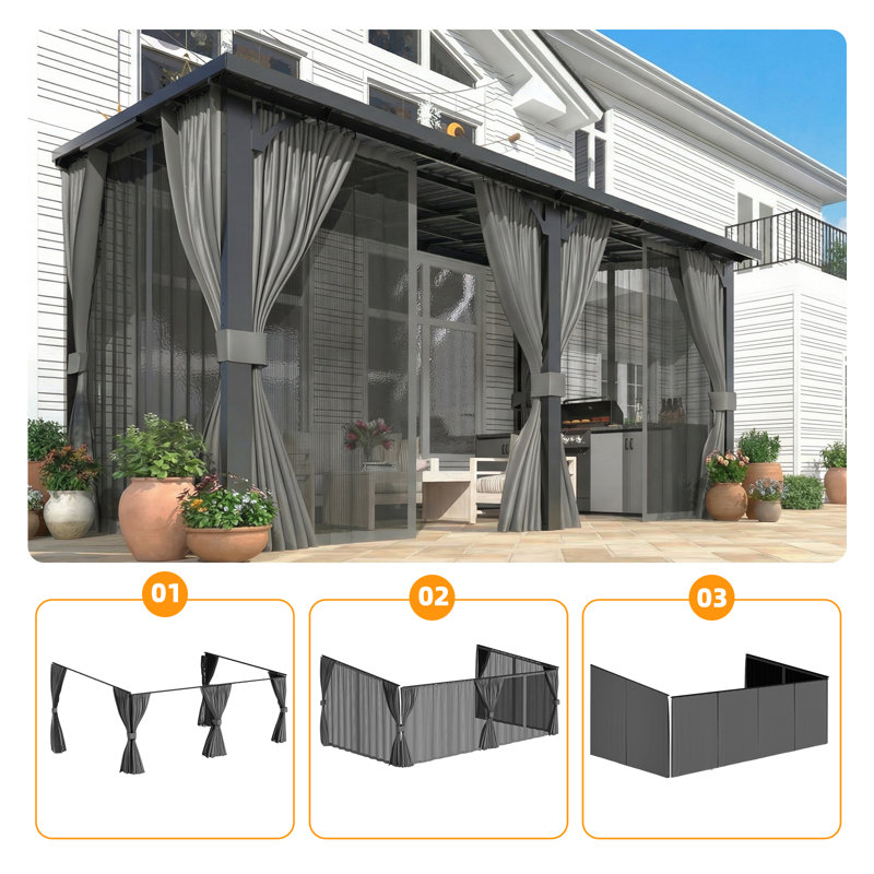 Gazebo Curtains And Netting Universal Replacement, Gray, 96'' H x 240'' W x 136'' D