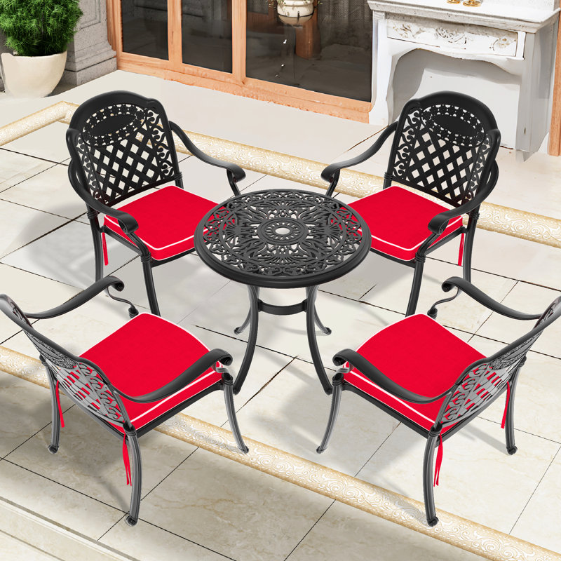 27.07" Cast Aluminum Outdoor Dining Table With Black Frame - Umbrella Hole, 160Lbs Capacity, 4, Rust- 27.07-Inch Garden Frame, Load 4 Seating, Resistance