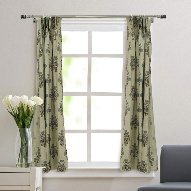 Fabdivine Handmade Linen Curtains 27X63" – Block Print Floral Drapes, Pinch Pleated, Blackout, Room Darkening, Farmhouse & Patio Style, Elegant Home & Office Window Panels, Swadesh, Gray