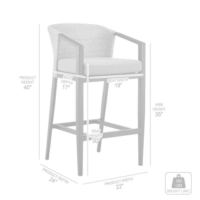 Tabouret de bar d'extérieur en aluminium et osier avec coussins gris Rincon - ensemble de 3, 30"