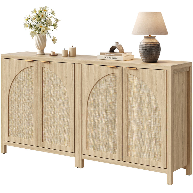 Boho - Rattan Sideboard With Adjustable Shelves, Light Oak