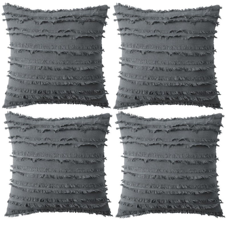 Ensemble de 4 housses de coussin à motif jacquard rayé , 16 po x 16 po, gris