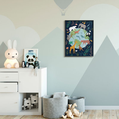 «Jungle Animals and Earth Nature Floral Border» par Nina Seven - impression d'art graphique