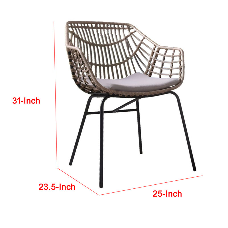 Ensemble de 4 chaises d'extérieur Niya, rotin brun naturel, acier noir