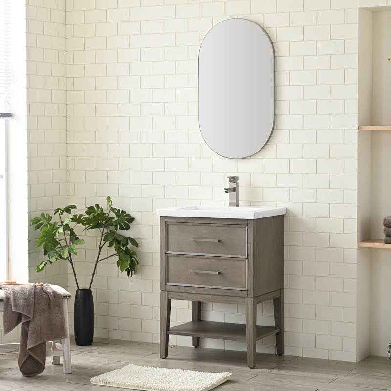 Meuble-lavabo simple 24 po avec plateau en céramique Brodnax, Chêne brossé héritage