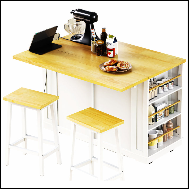 Grand îlot de cuisine de 48 pouces avec rangement, tabourets de bar et prise de courant pour les cuisines et les salles à manger modernes